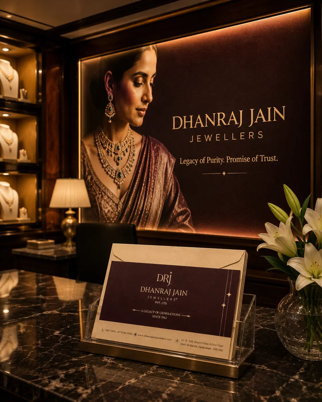 Dhanraj Jain Jewellers store counter branding