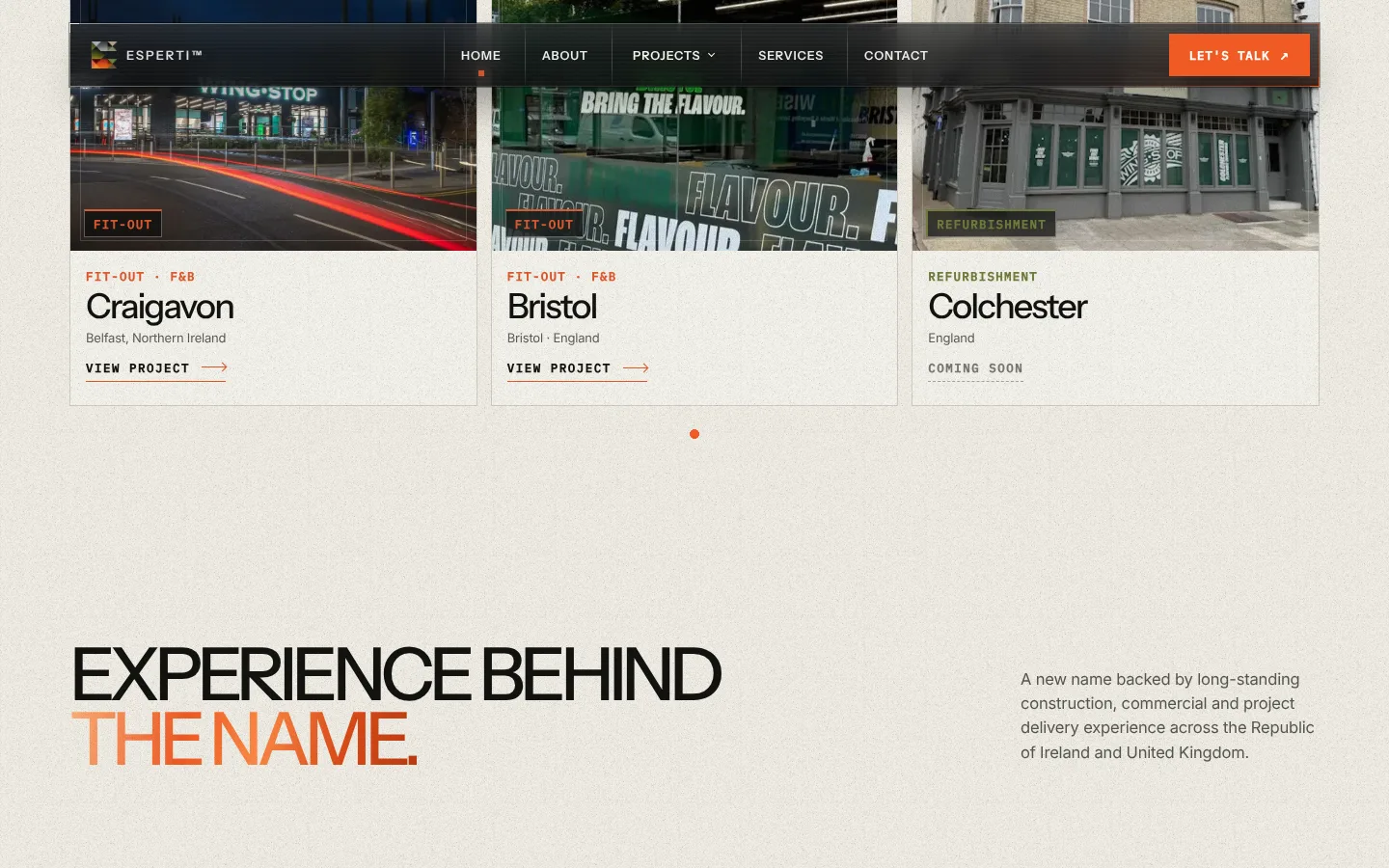 ESPERTI website: Projects with their own pages