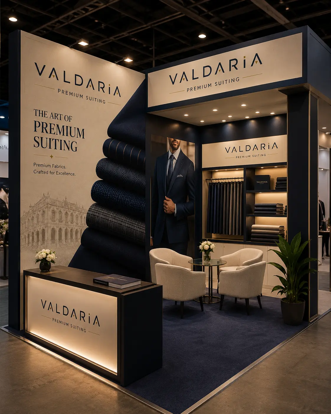 Valdaria premium suiting trade exhibition booth